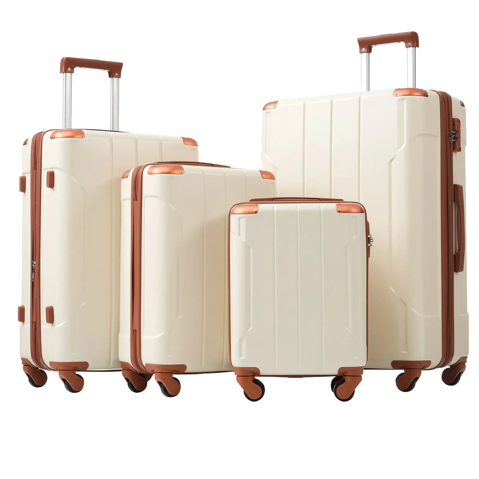 6-Piece Hardshell Luggage Set, Expandable with Wheels & TSA Lock White Brown