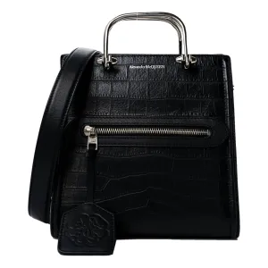 Alexander McQueen The Short Story Black Croc Print Leather Satchel