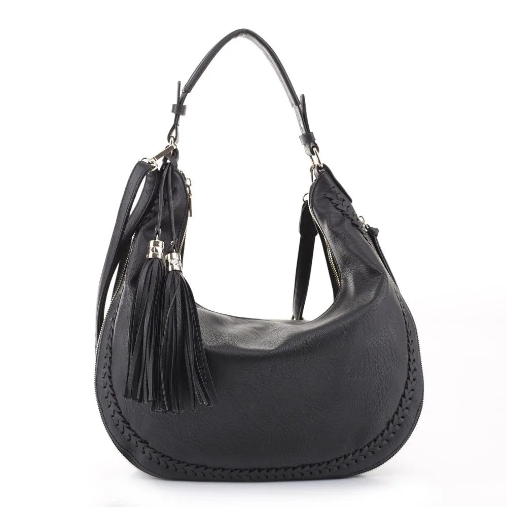 AM5851 Laser Cut Double Tassel Boho Shoulder Bag