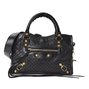 Balenciaga Classic City Black Leather Perforated Mini Satchel Bag 501065