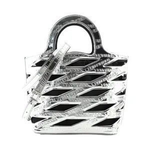 Balenciaga Neo Basket Metallic Silver Leather Small Satchel Bag