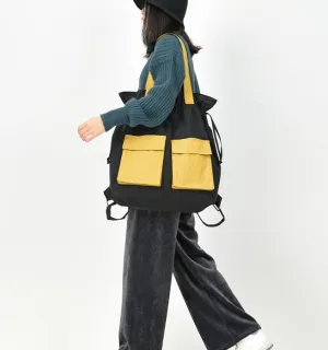 Color Block Casual Large Backpack Women Travel Bag Shoulder Bag