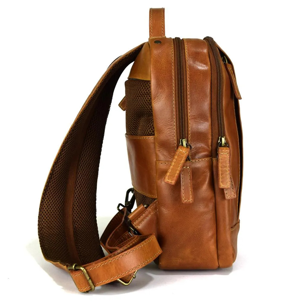 Crossbody Backpack in Cognac Leather