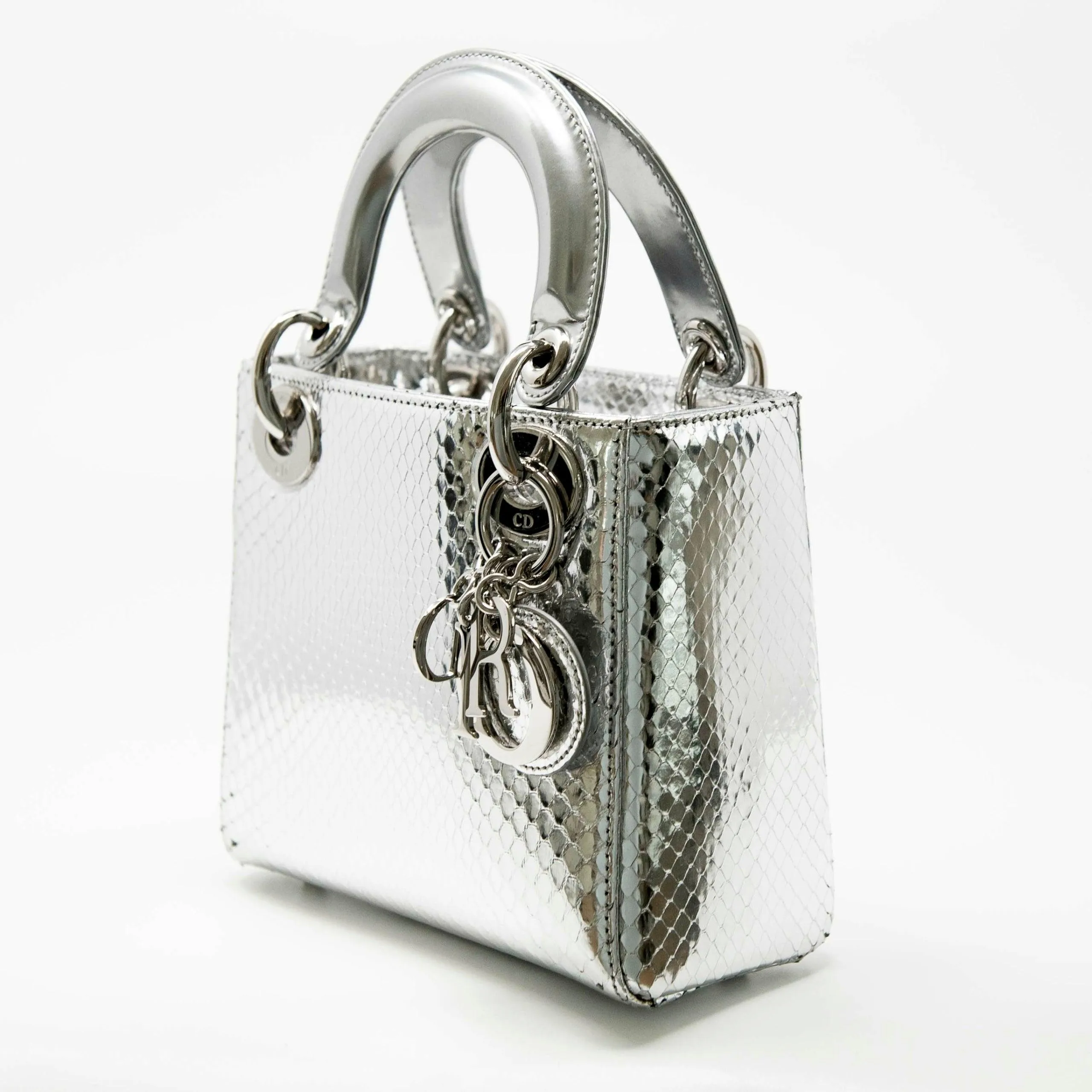 Dior Silver Python Mini Lady Dior Bag