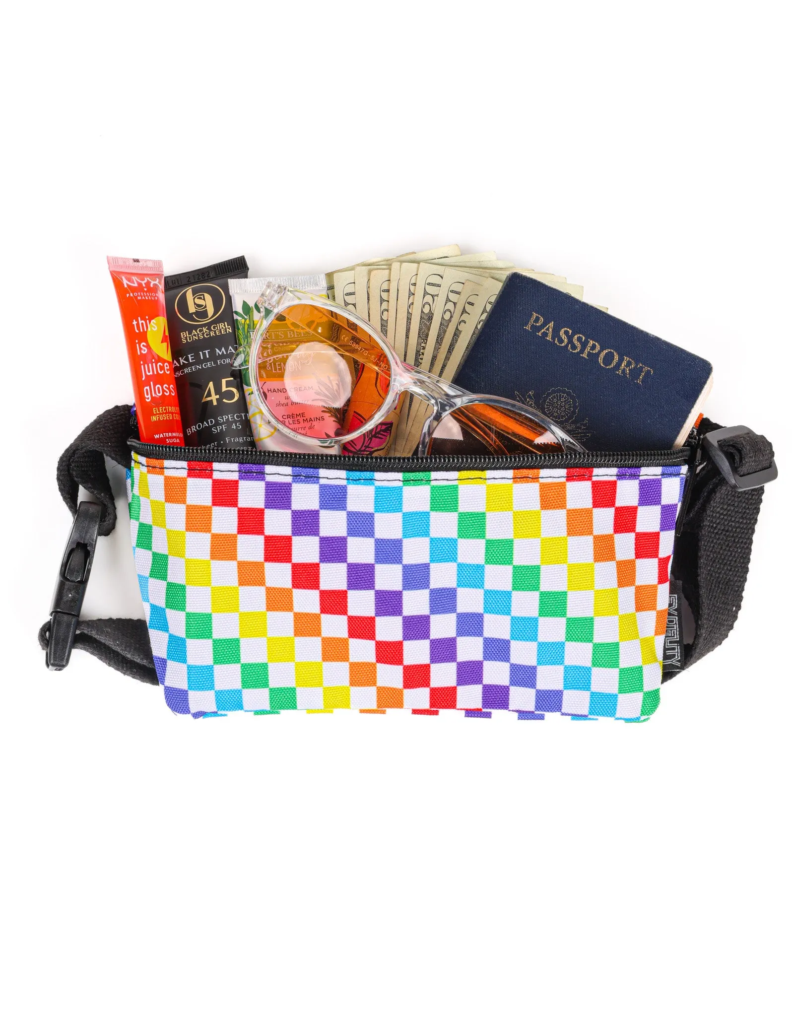 Fanny Pack | Slim |PRIDE INDY Check Rainbow Black