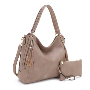 FC20496 Tonya Double Zipper 2 in 1 Hobo Bag With Wristlet