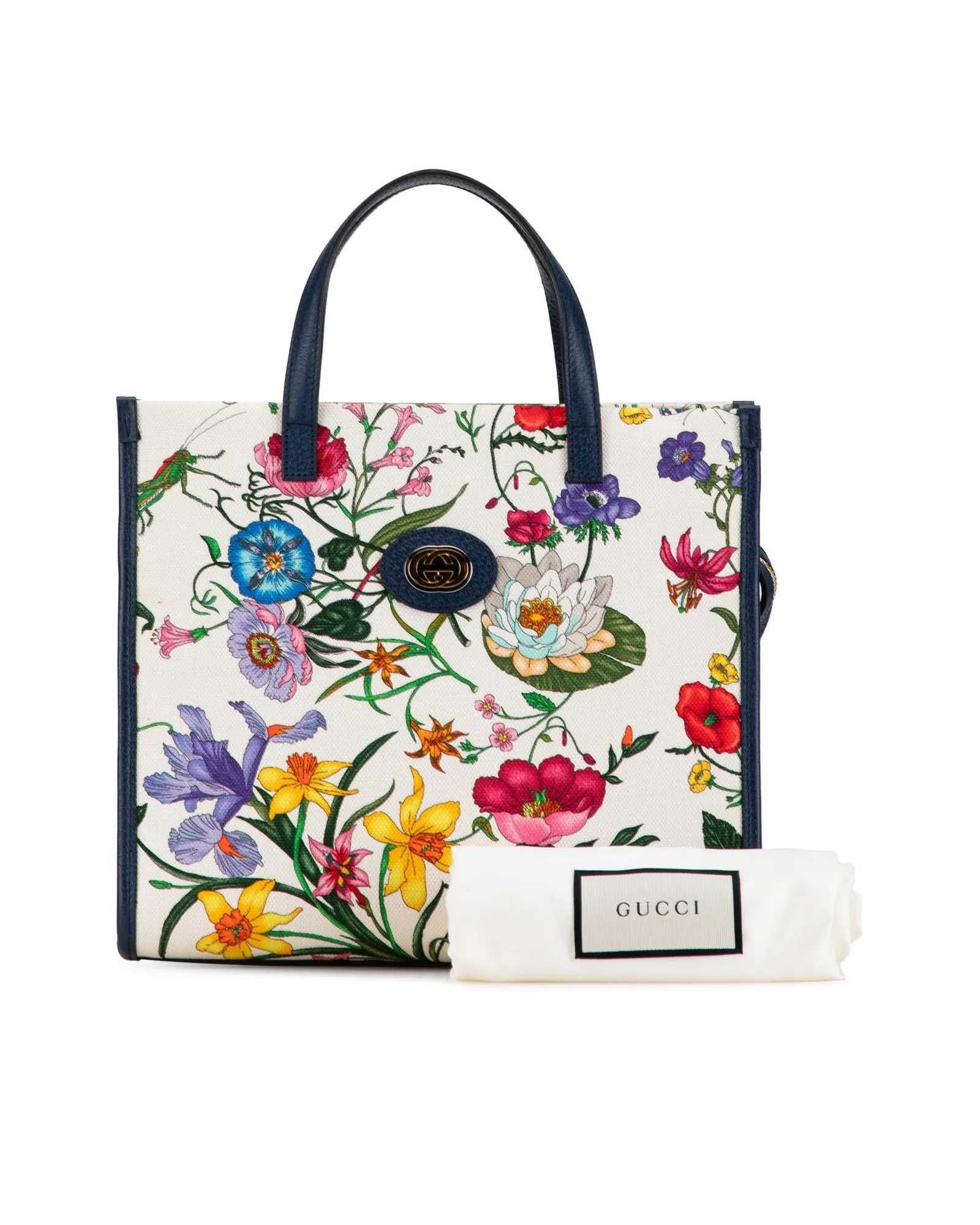 Floral Canvas Satchel with Leather Trim and Top Zip Closure