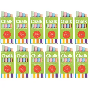 Kicko 12 Boxes of Colored Chalk, 3.5 Inches 4 Sticks per Box Assorted Colors, Non-Toxic