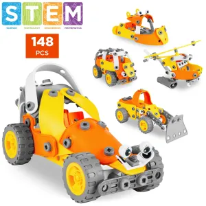 Kids 147-Piece 5-in-1 Educational STEM Building Toy Kit Vehicle Play Set