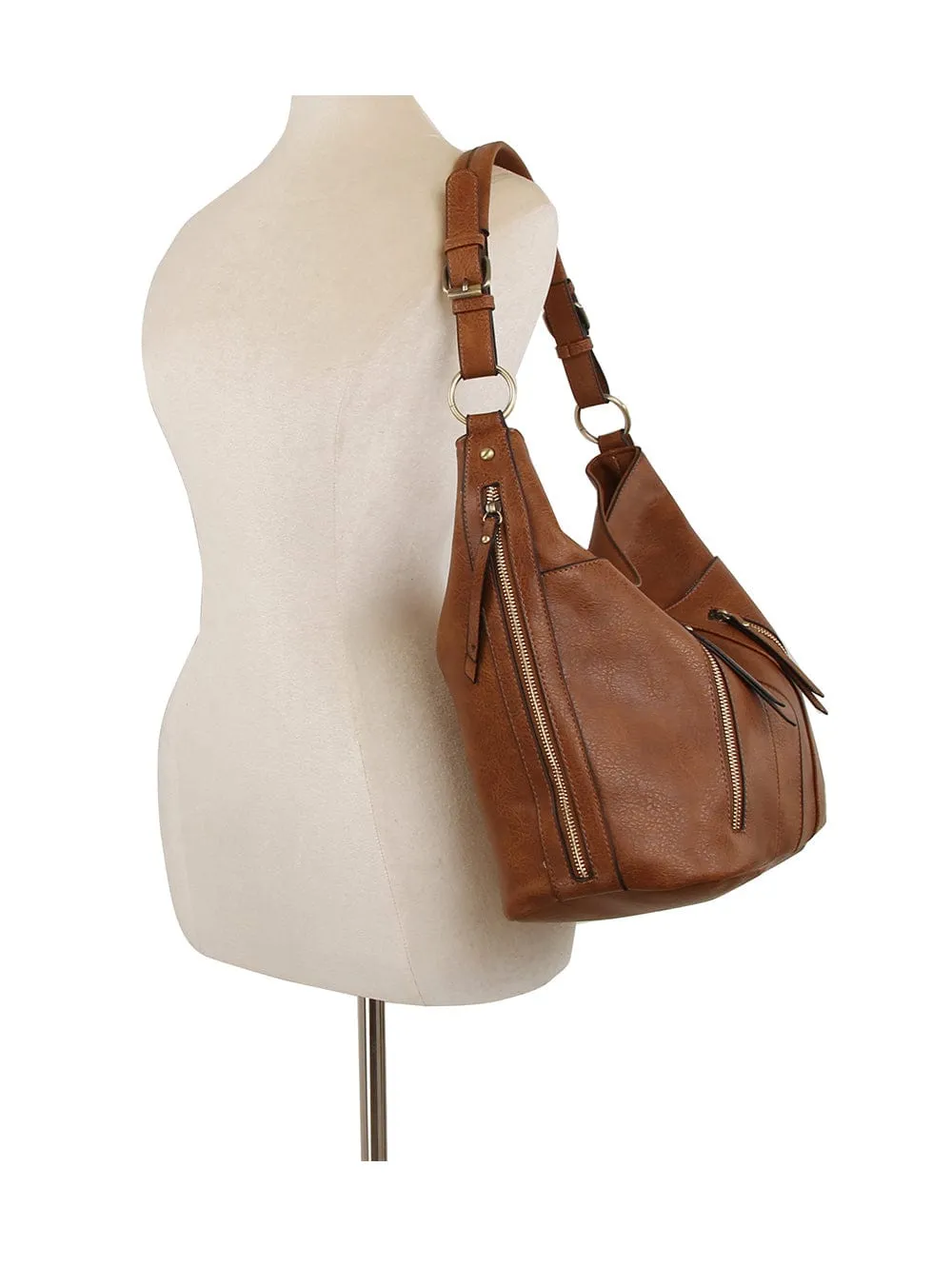 LMD025Z 3 Compartment Zipper Detail Hobo Bag