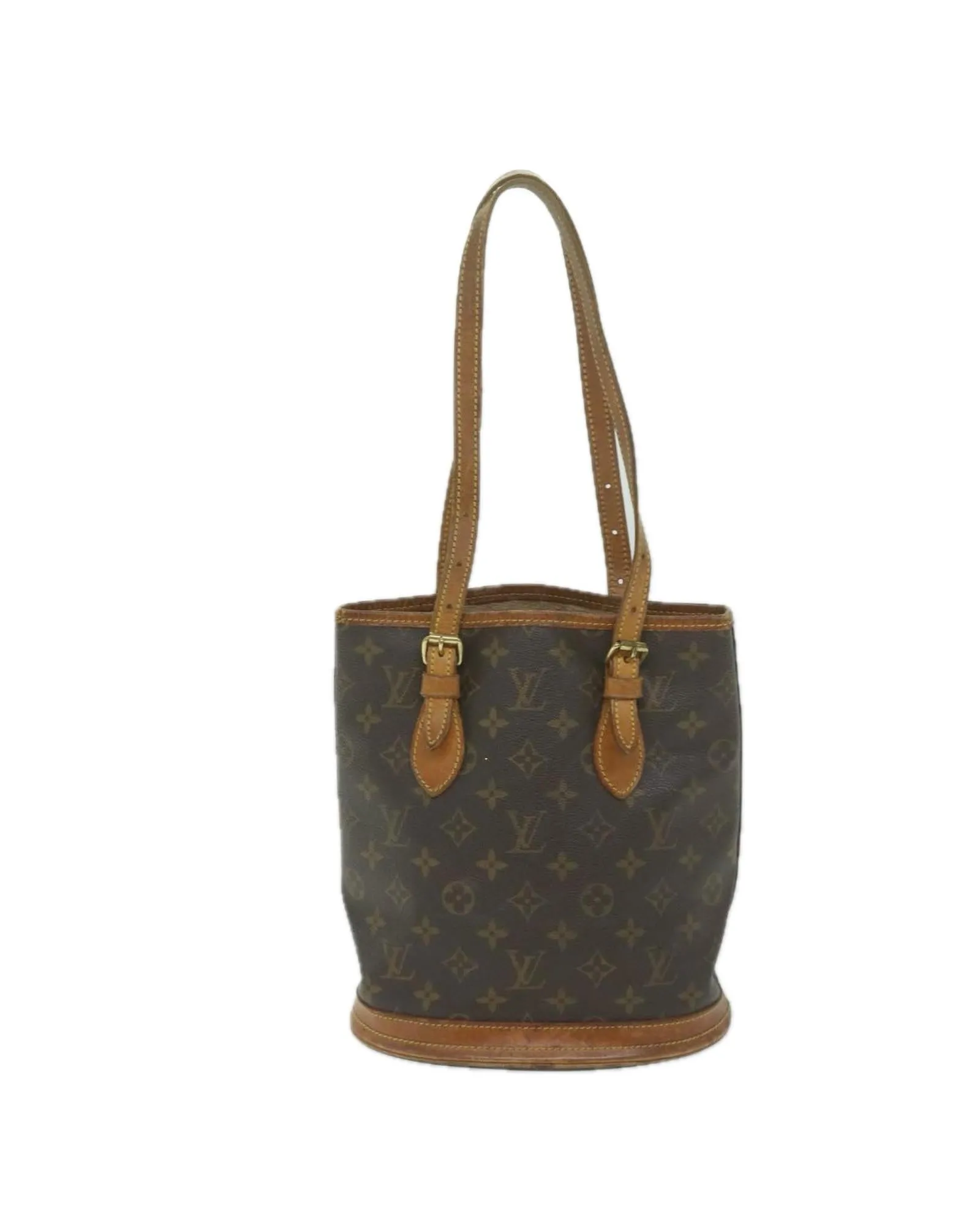 Monogram Bucket Shoulder Bag with Adjustable Strap and Multiple Compartments