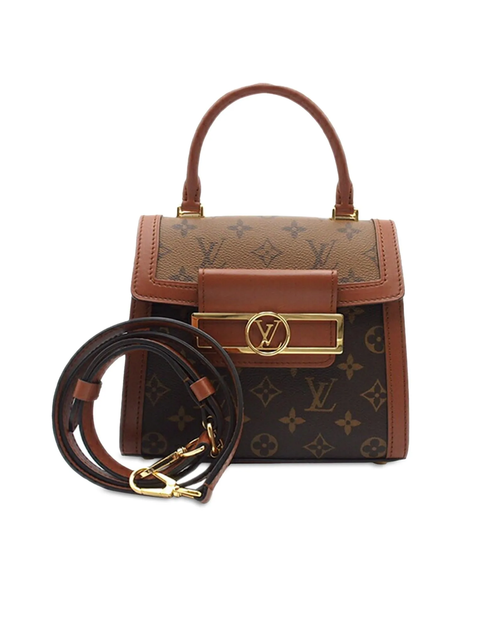 Monogram Reverse Dauphine Capital Satchel with Leather Trim and Detachable Strap