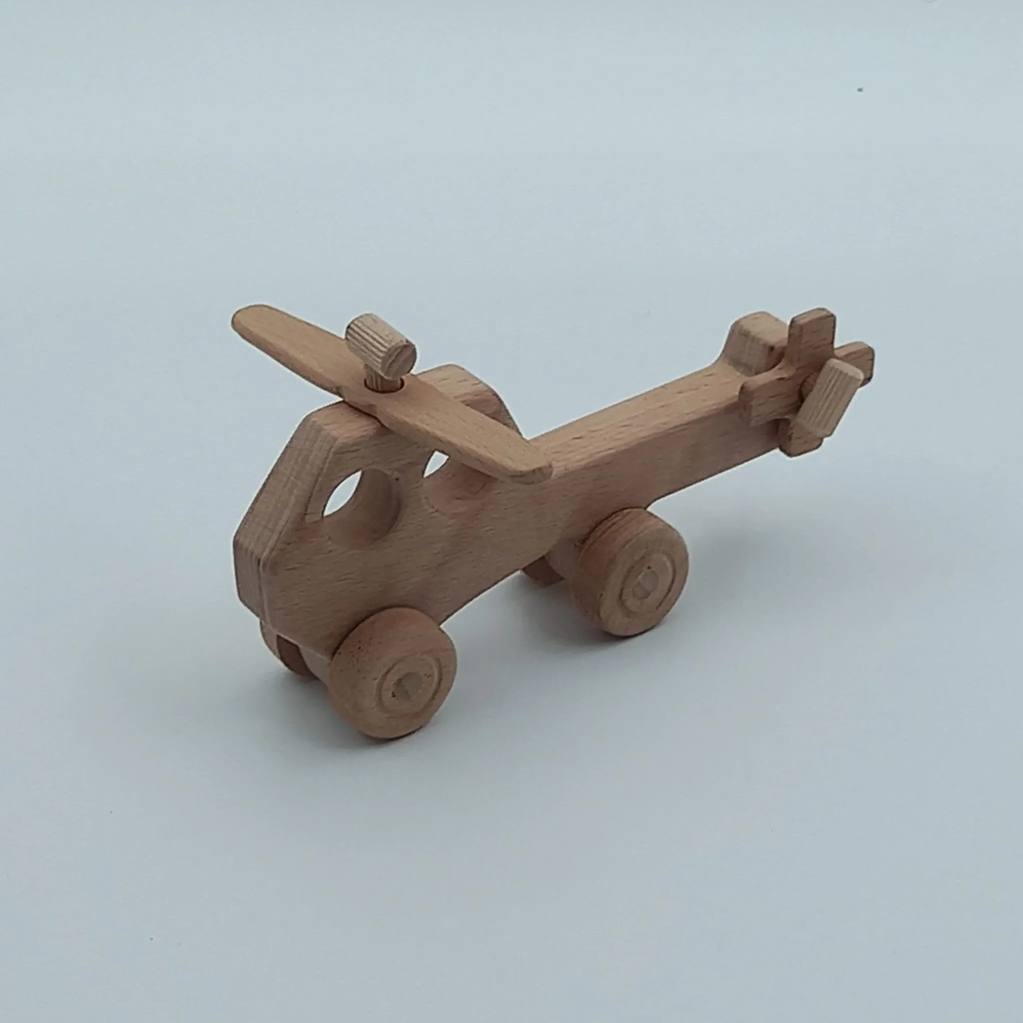 Set of 2 Wooden Helicopter and Airplane Push Toy Wood Natural Toddler Toy Gift For Kids Eco Friendly Toy