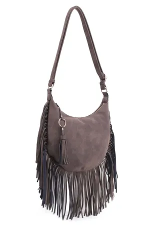 SJ20309 Soft Leather Fringe Hobo/Crossbody Bag With Tassel