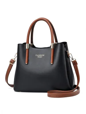 Two Tone Faux Leather Satchel Bag